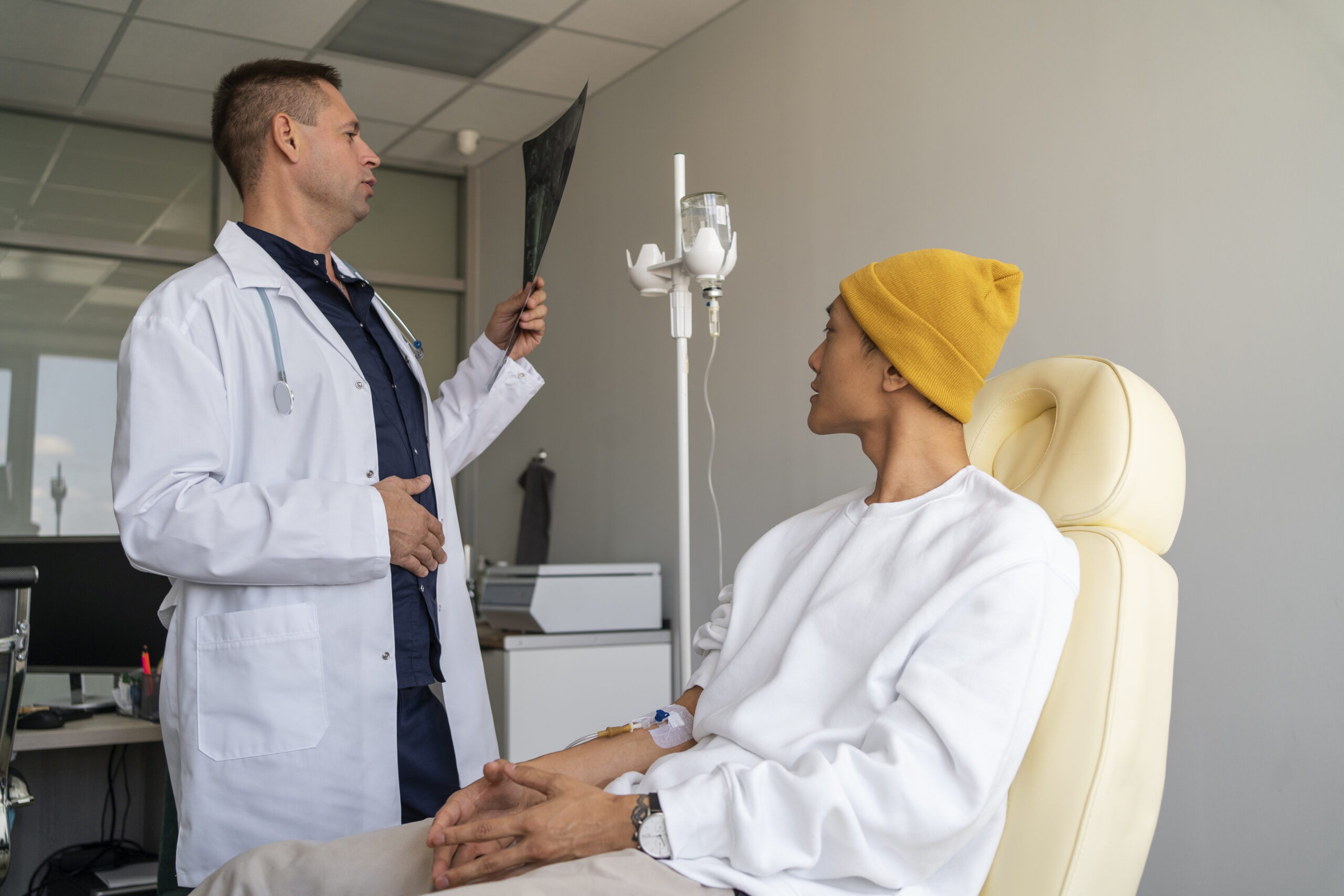 Side View Sick Asian Man Sitting Chair Scaled